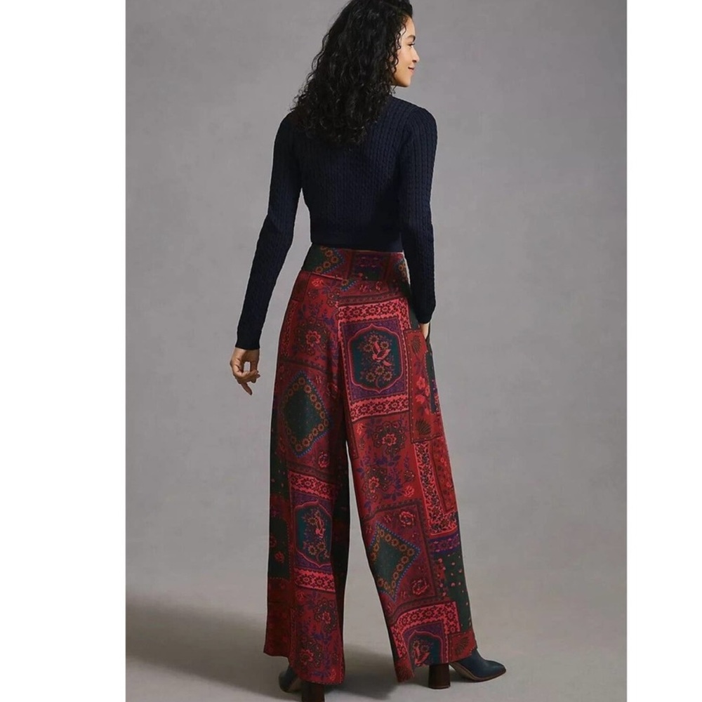 FARM Rio Red and Green Wide Leg Pants - Picture 2 of 8